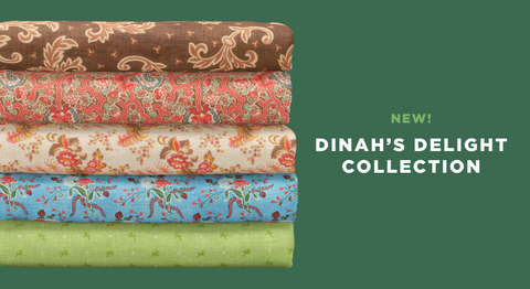 Shop the Dinah's delight collection of reproduction fabric prints here.