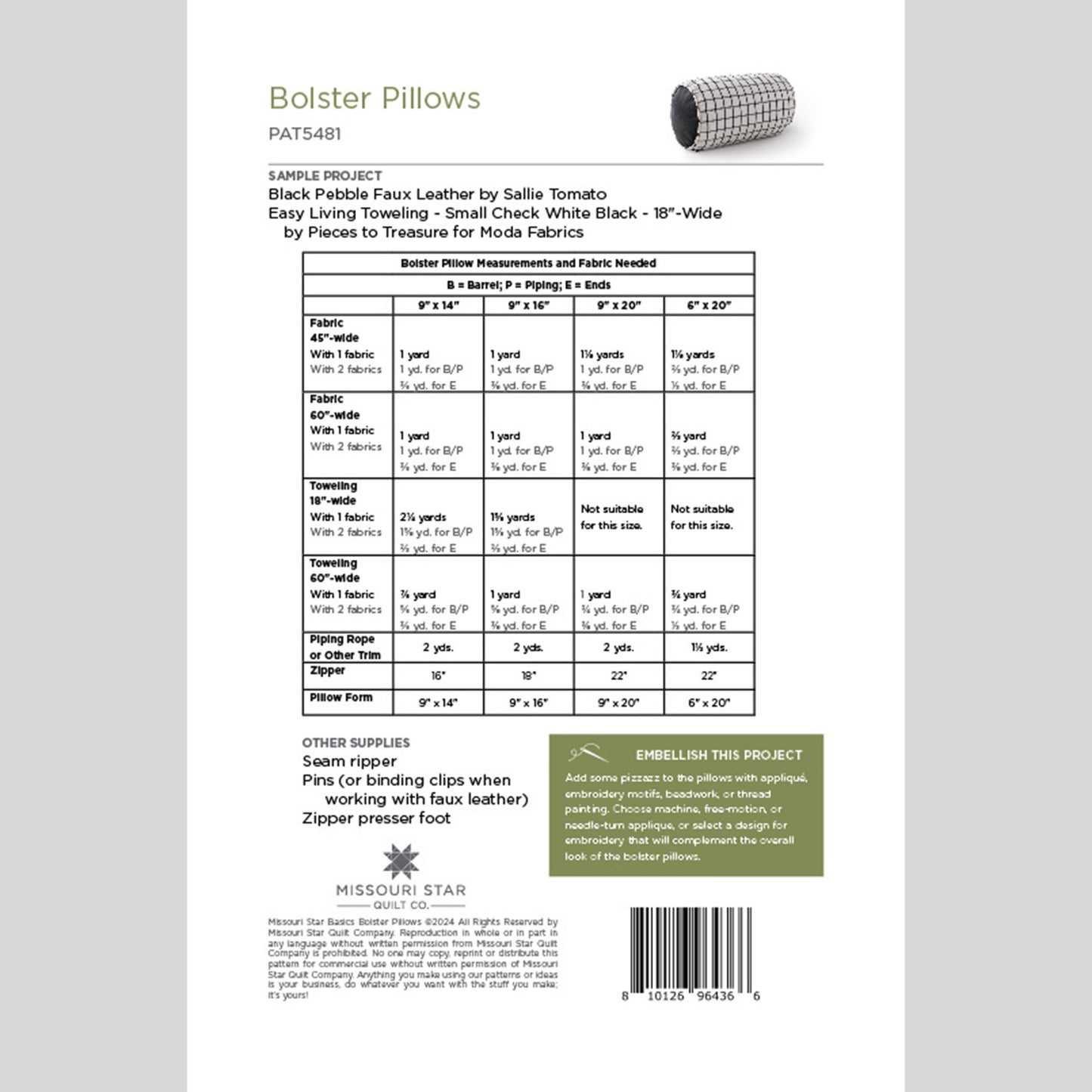 Digital Download - Bolster Pillow Pattern by Missouri Star Alternative View #1