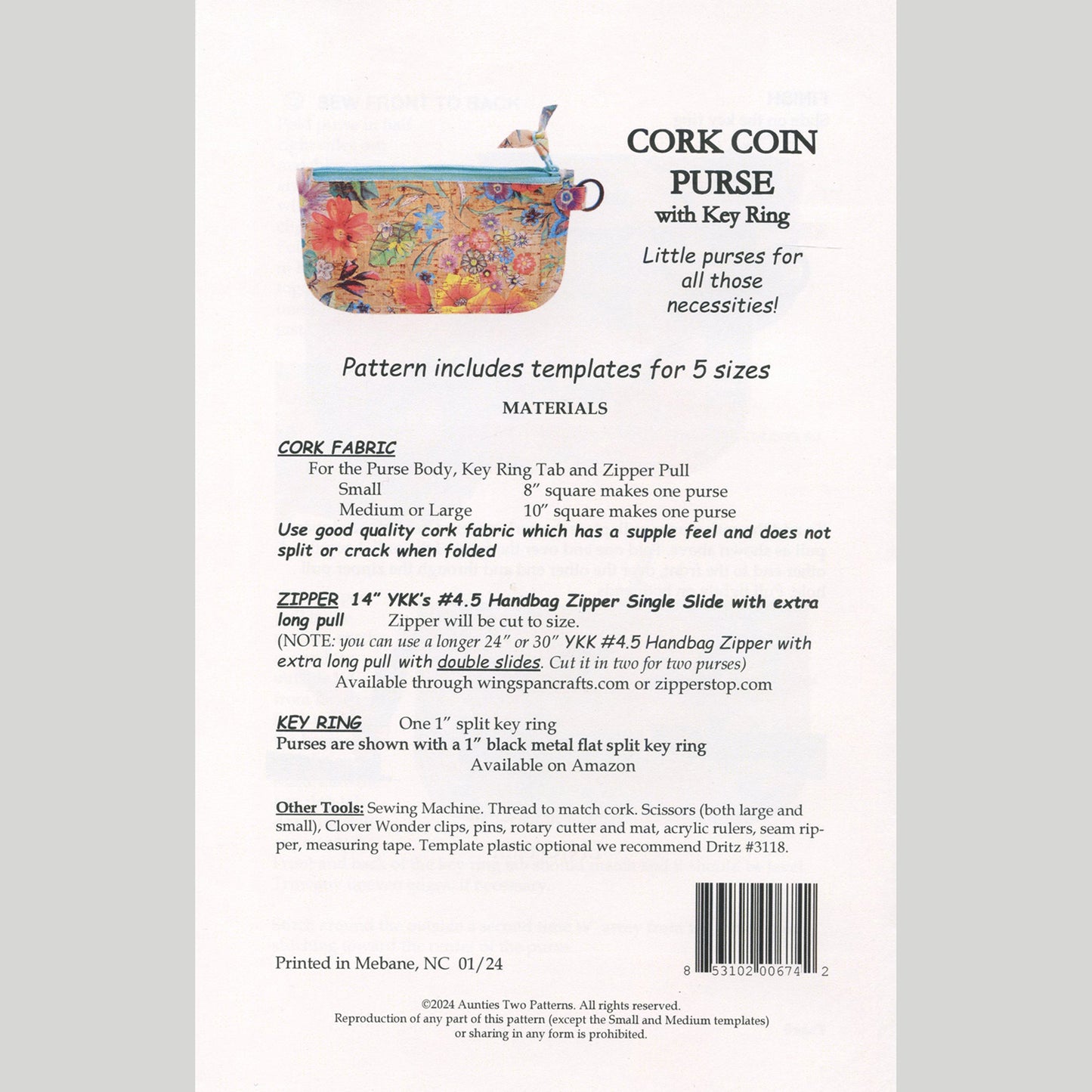 Cork Coin Purse Pattern Alternative View #1