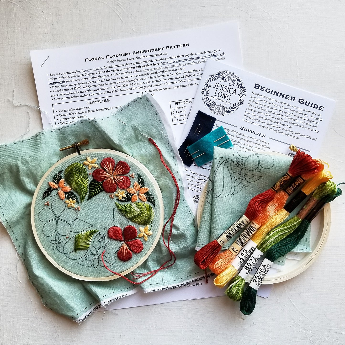 Floral Flourish Green Embroidery Kit Alternative View #1