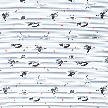 Cats (Timeless Treasures) - Peekaboo Shade Cats White Yardage Primary Image