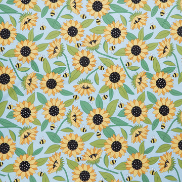 Sunny Honey - Blooms Abuzz Blue Yardage