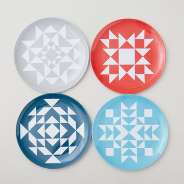 Quilt Block Dessert Plates 8" Set of 4