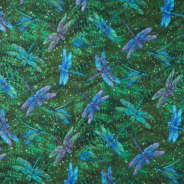 Dragonfly Wonder - Large Dragonfly Pine Digitally Printed Yardage