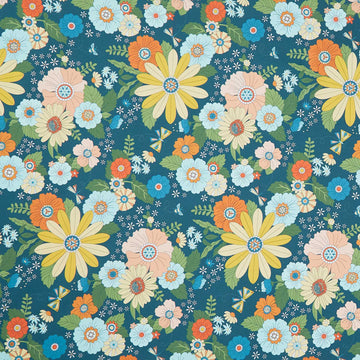 Welcome To Quilt Town - Floral Teal 108" Wide Backing Yardage
