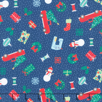 Christmas In Quilt Town - Christmas Tossed Motifs Navy Yardage