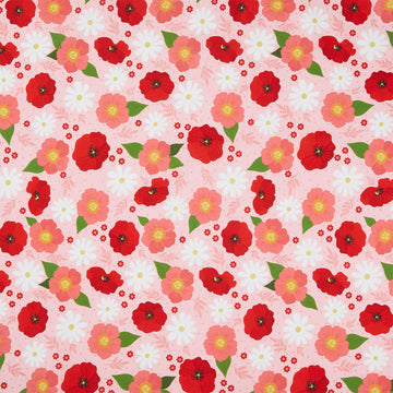 The Bright Side - Daisy and Poppy Flowers Pink Yardage