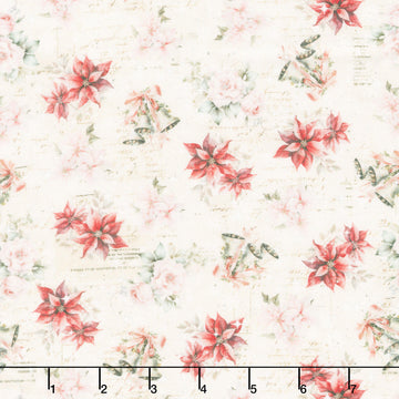 Christmas Magic - Poinsettias & Bells Ivory Yardage