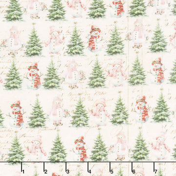 Christmas Magic - Christmas Trees & Snowmen Ivory Yardage