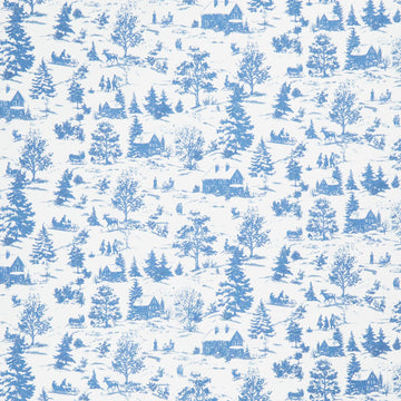 Holly Jolly Calico - Winter Scene Ecru Navy Yardage