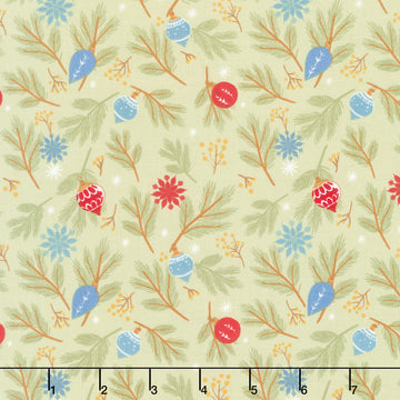 Holly Jolly Calico - Pine Bough Ornaments Evergreen Yardage