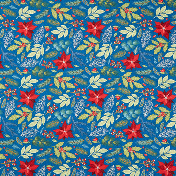 Holly Jolly Calico - Poinsettia Floral Navy Yardage