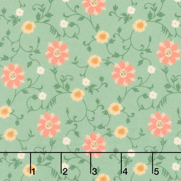 Maple and Marigolds - Scrolly Flower Light Green Yardage