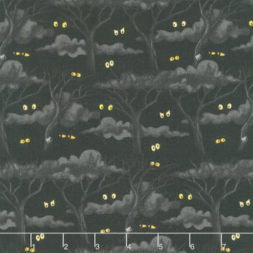 Moonlit Mischief - Eerie Night Forest Black Yardage