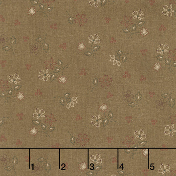 Hearth and Home - Stitched Floral Brown Yardage
