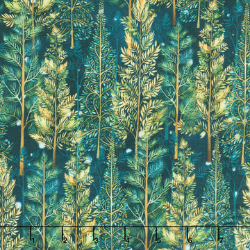 Magical Winter Woodlands - Magic Woodland Trees Indigo Multi Yardage