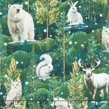 Magical Winter Woodlands - Winter Woodland Animal Scene Indigo Multi Yardage