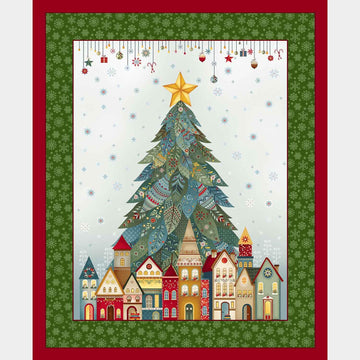 Nordic Holiday Village - Tree Ice Blue Multi Panel