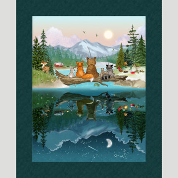 Happy Campers - Happy Animal Campers Dark Teal Green Panel