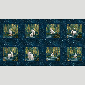 Magical Winter Woodlands - Winter Woodland Animal Blocks Indigo Multi Panel