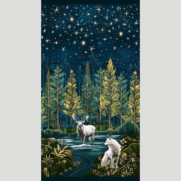 Magical Winter Woodlands - Magical Woodland Large Border Indigo Multi Panel