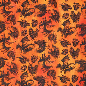 Dragons - Emerald Reign Etching Orange Yardage