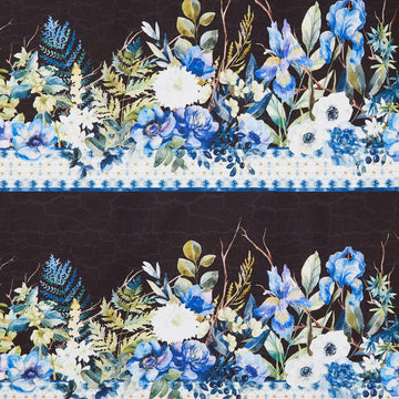 Sanctuary - Floral Border Stripe Black Yardage