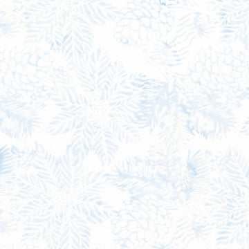 Frosted Wishes Batiks - Poinsettias and Pinecones White Yardage