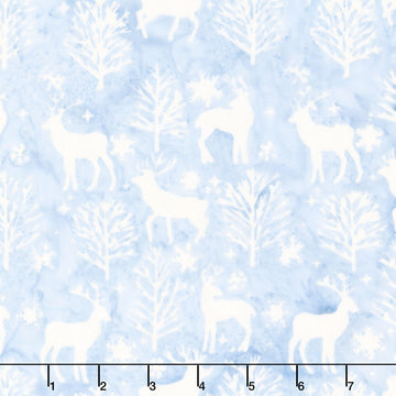 Frosted Wishes Batiks - Deer and Trees Blue Heavenly Yardage