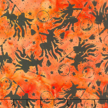 Boo Bash Batiks - Witches Moons Stars Orange Marmalade Yardage