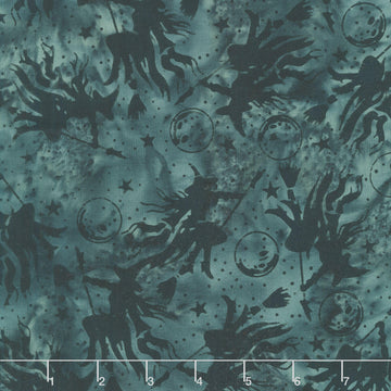 Boo Bash Batiks - Witches Moons Stars Grey Tin Yardage