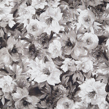 Moonlit Walk - Watercolor Floral Black White Yardage