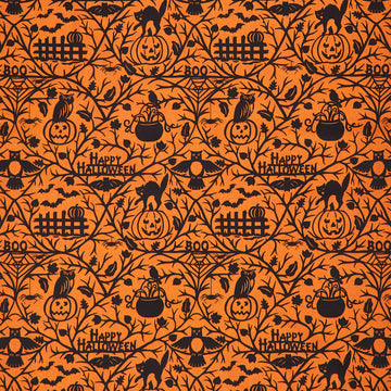 Pumpkin Grove - Halloween Motifs Orange Black Yardage