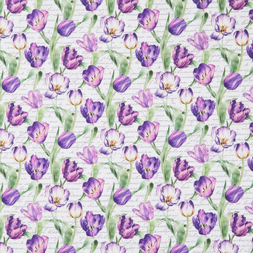 Tulip Garden - Script Tulips White Multi Yardage