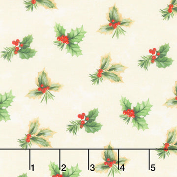 Deck the Halls - Holly Toss Beige Multi Yardage