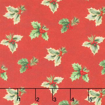 Deck the Halls - Holly Toss Red Multi Yardage