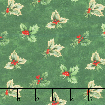 Deck the Halls - Holly Toss Green Multi Yardage