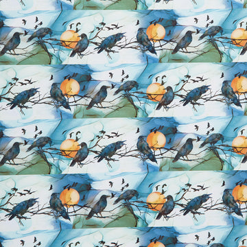 Raven's Call - Border Stripe Teal Multi Digitally Printed Yardage