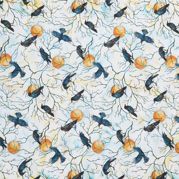 Raven's Call - Raven Moon White Multi Digitally Printed Yardage
