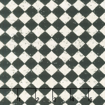 Haunted Hollow - Distressed Check Black And Bone Yardage