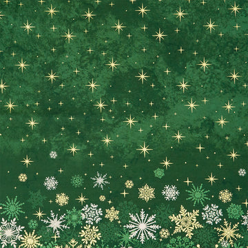 Shimmer - O' Christmas Tree - Snowflake Ombre Green Multi Metallic Yardage