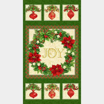 Deck the Halls - Poinsettia Beige Multi Panel