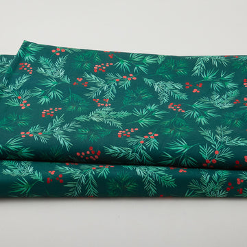 First Frost - Berry and Pine Sprig Allover Dark Green 108" Wide 3 Yard Cut