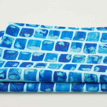 Peony Bloom - Blue Rows of Squares 2 Yard Cut