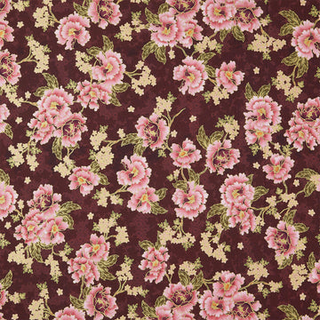 Imperial Collections - Graceful Cranes Flowers Plum Metallic Yardage