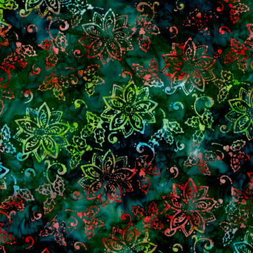 Christmas Cheer - Poinsettias Swirls Emerald Yardage