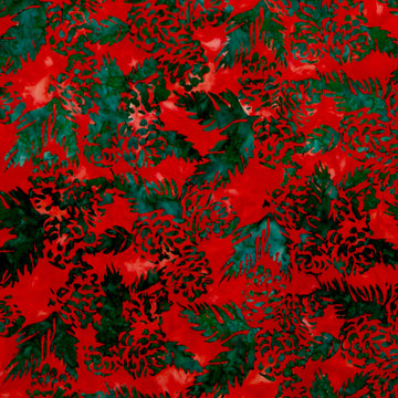 Christmas Cheer - Pine Cone Sprigs Cardinal Yardage