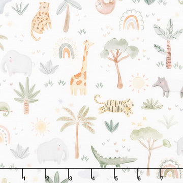 The Wild Ones - Safari Animals Trees Ivory Yardage