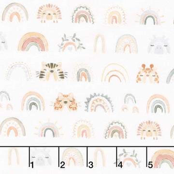 The Wild Ones - Rainbows Animal Faces Ivory Yardage