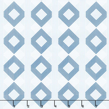 Drift Into Blue - Geometric Stripe White Yardage